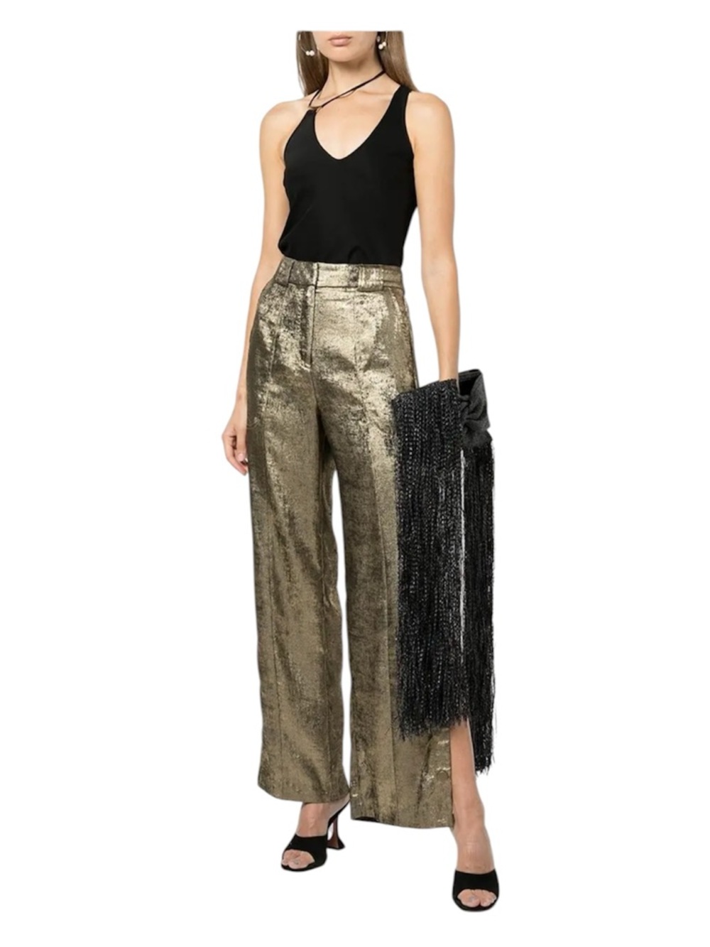 Cult Gaia Black Satin Fringe Bow Waist Belt - Picture 3 of 8